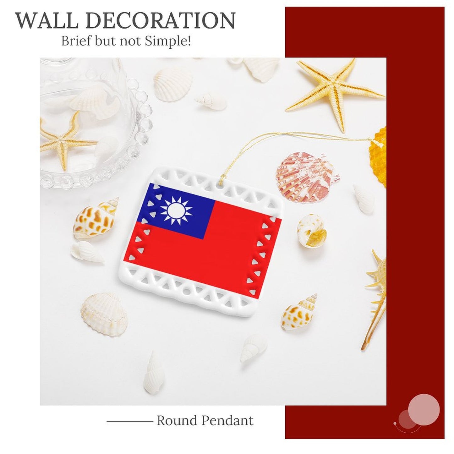 Taiwan Flag Inspired Square Ceramic Ornament Made in the USA