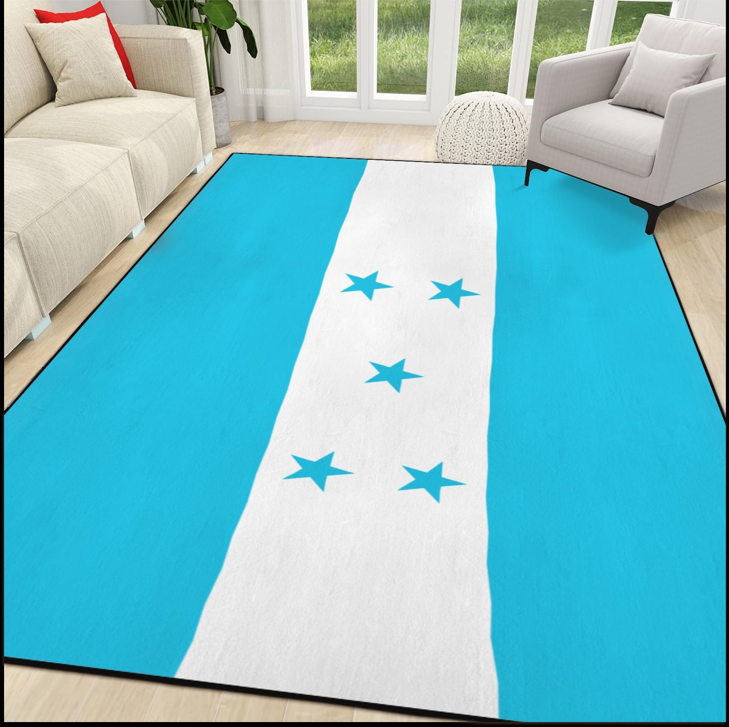 Honduras Flag Inspired 84x60 Inch Area Rug with Black Binding (Made in the USA)