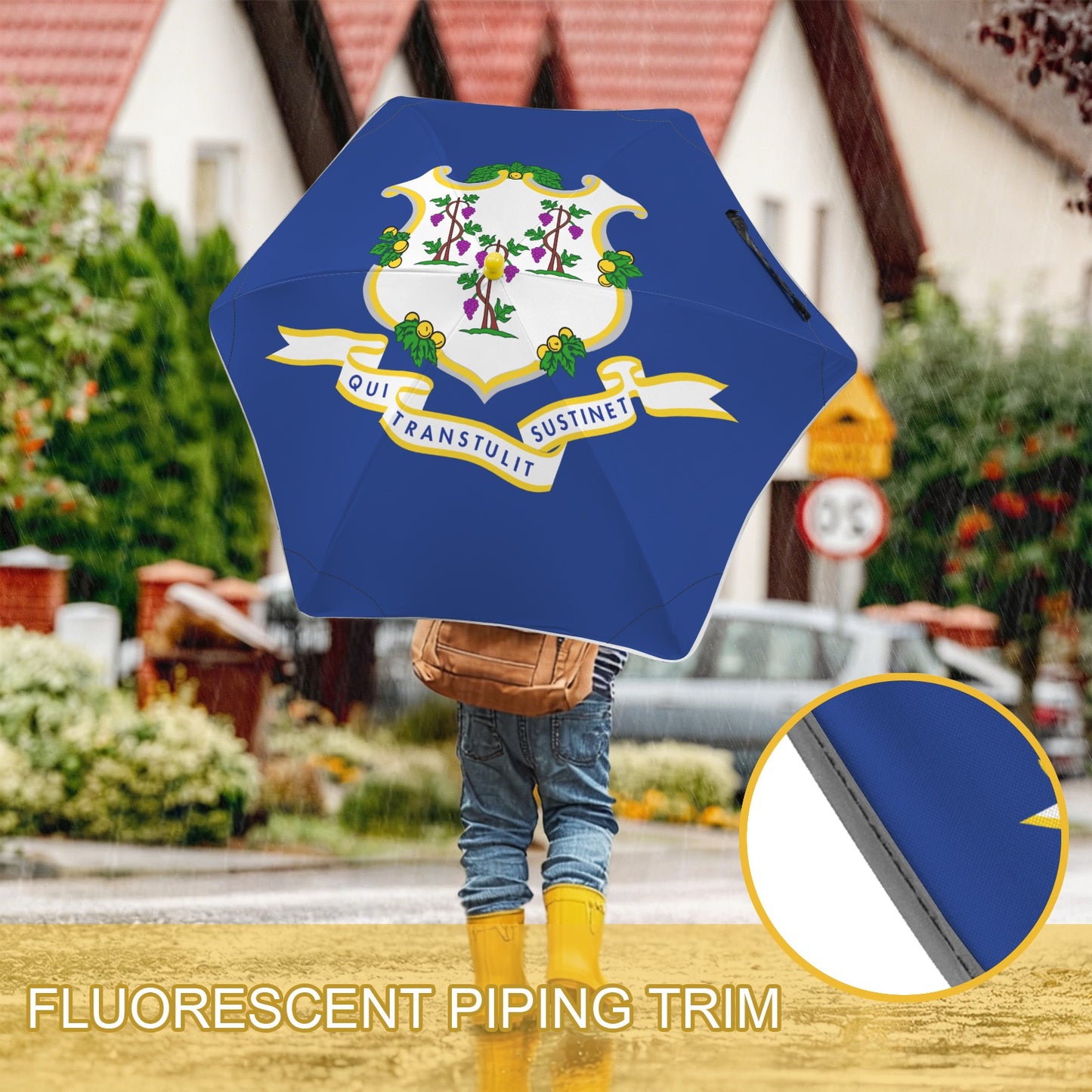 Connecticut Flag Inspired Kids Safe Round Corner Umbrella