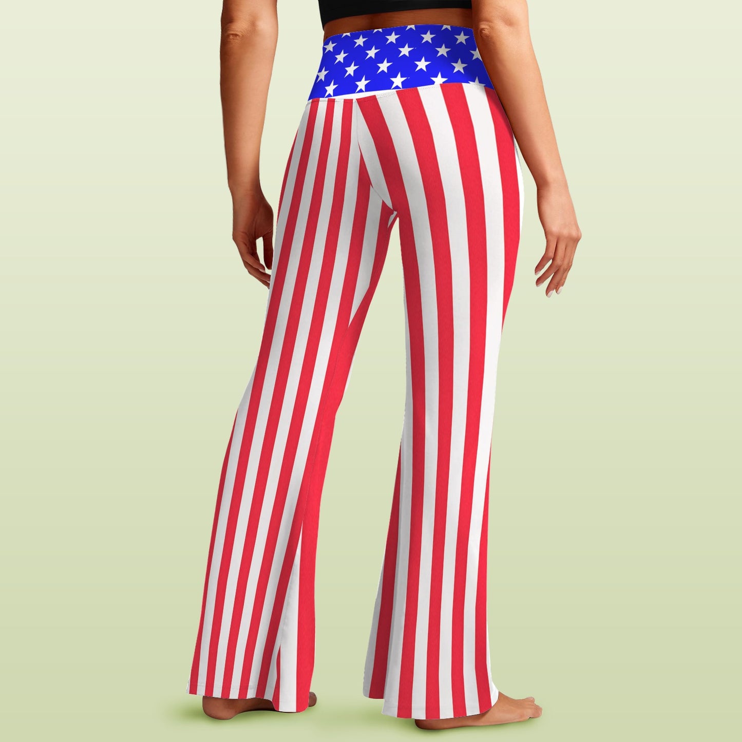 USA/American Flag Inspired Women's V-Crossover High Waisted Flare Leggings