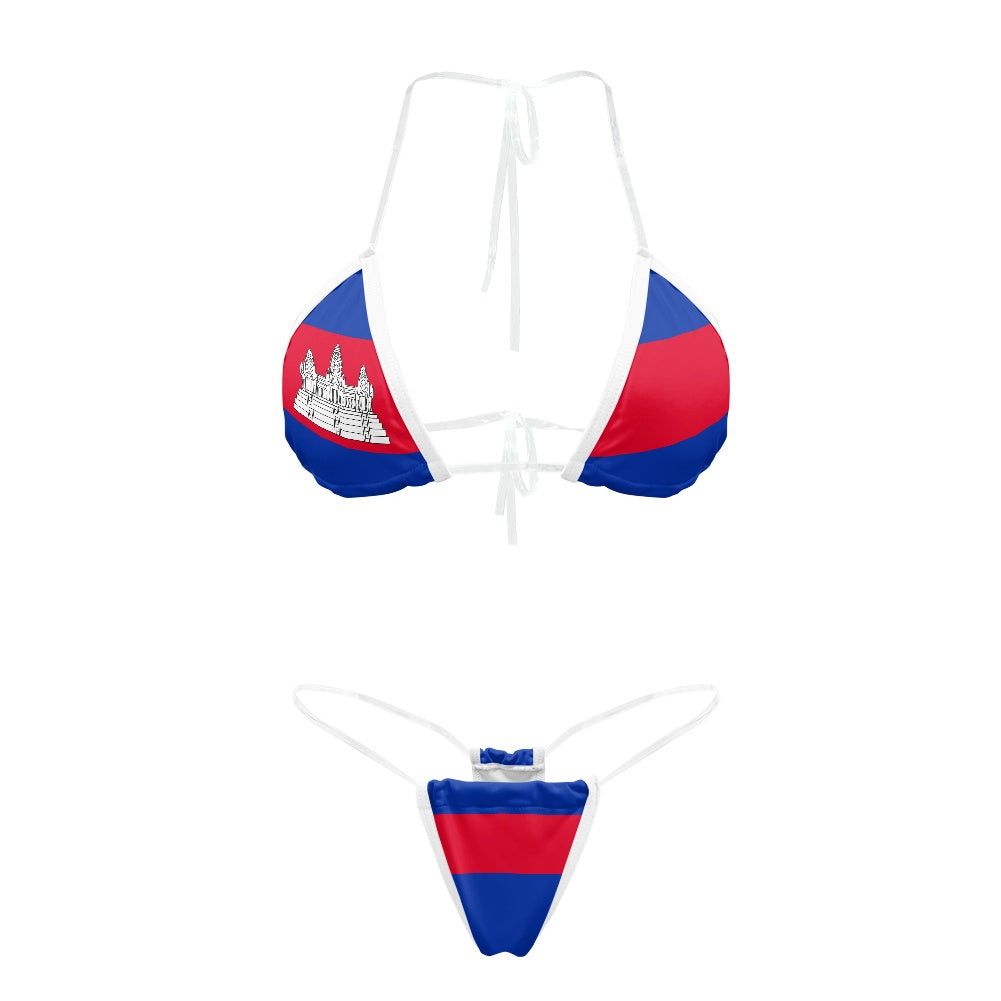 Cambodia Flag Inspired Transparent String Bikini