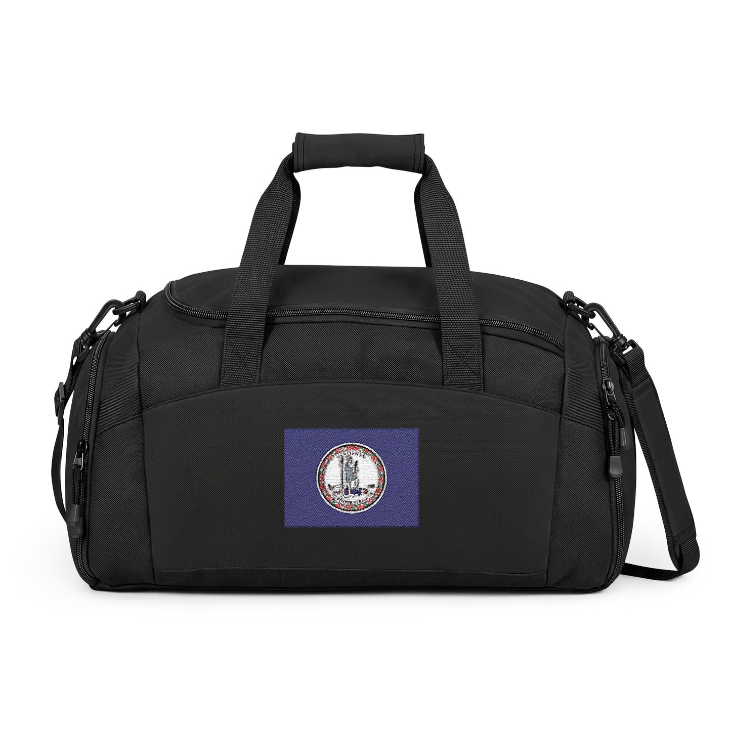 Virginia Flag Gym Bag — Black Duffle with Embroidered Virginia Flag