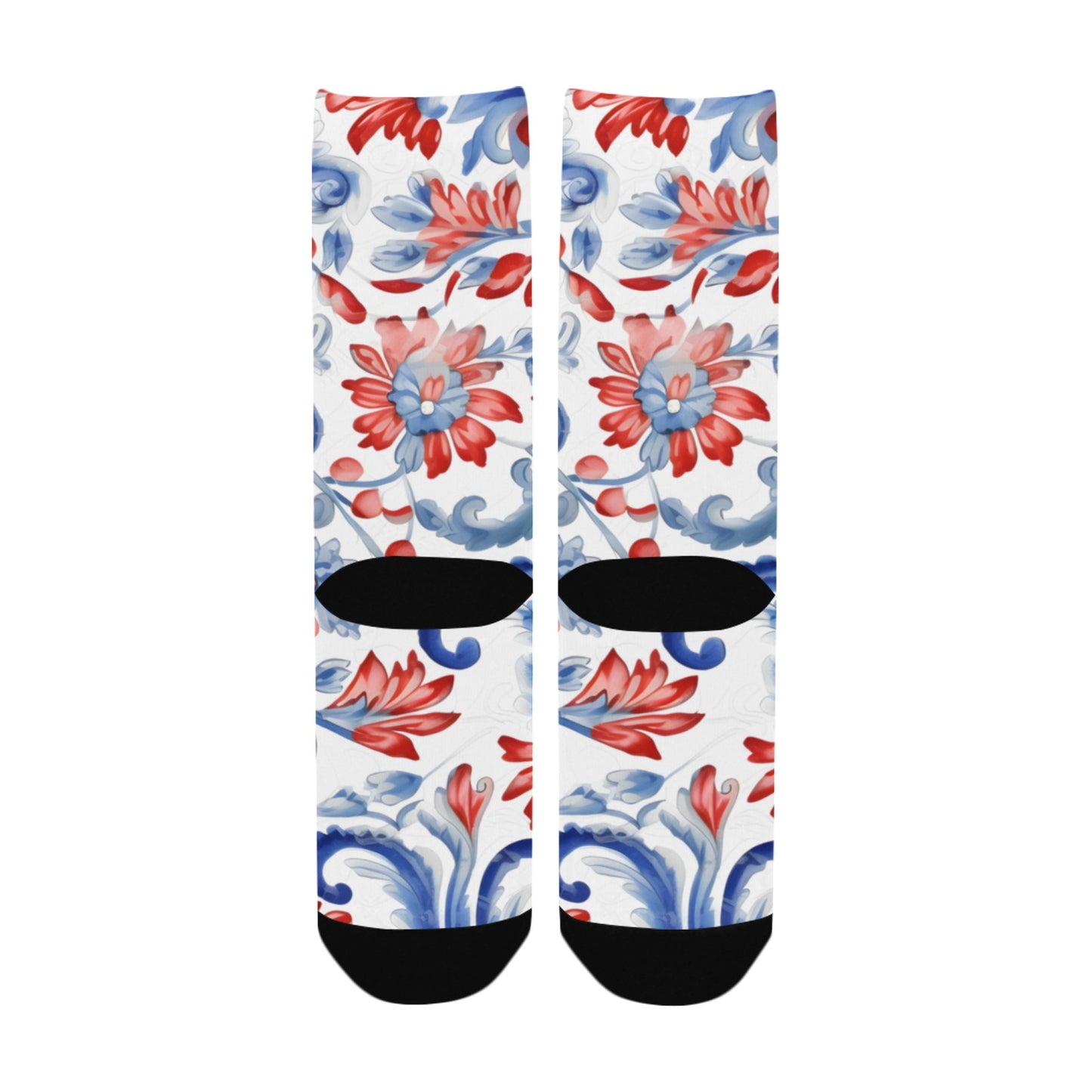 USA/American Flag Inspired Floral Pattern Women's Custom  Socks | Ships from USA