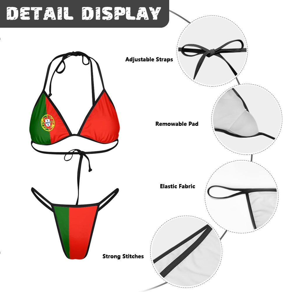 Portugal Flag Inspired Women's Triangle Bikini with Thong Bottom
