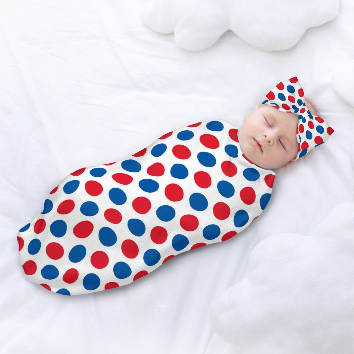 USA/American Flag Inspired Polka Dot Pattern Baby Swaddle Sack with Baby Headband