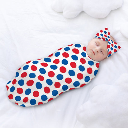 USA/American Flag Inspired Polka Dot Pattern Baby Swaddle Sack with Baby Headband