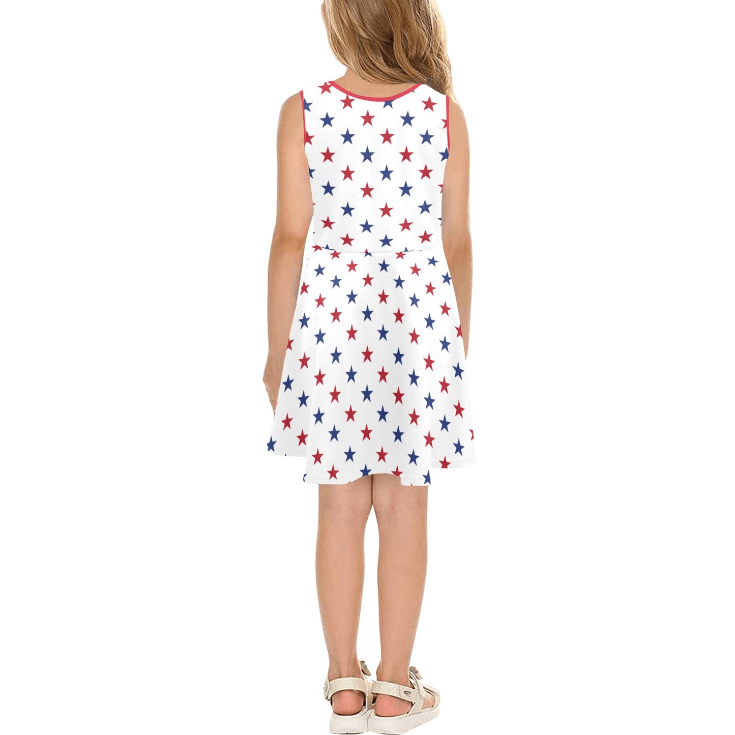 USA/American Flag Inspired Red and Blue Stars Pattern Girls' Sleeveless Sundress | Ships from USA