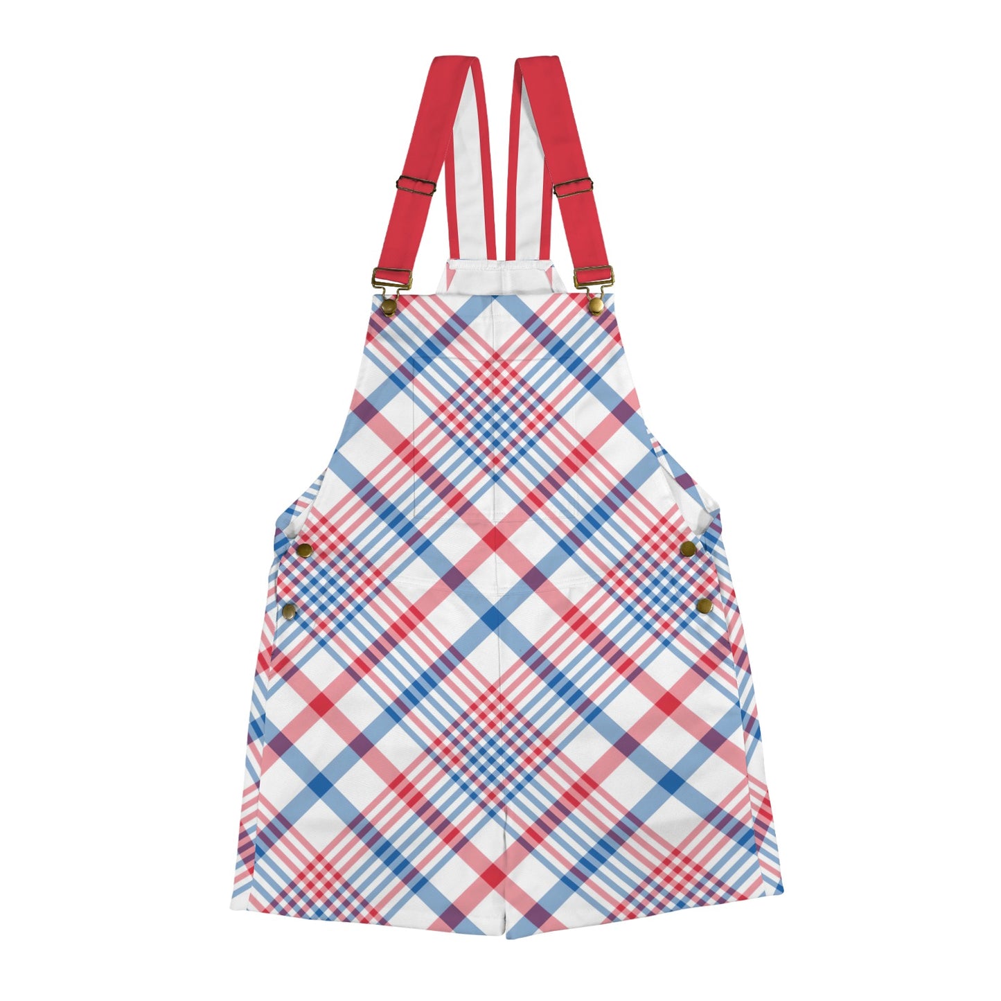 USA/American Flag Inspired Plaid Pattern Unisex Suspender Jumpsuit