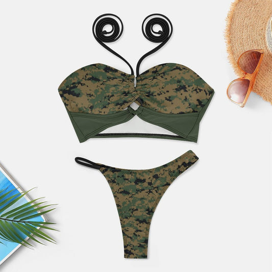 Thin Green Line Flag Inspired On Digital Camo Bikini Swimsuit (J197D59)