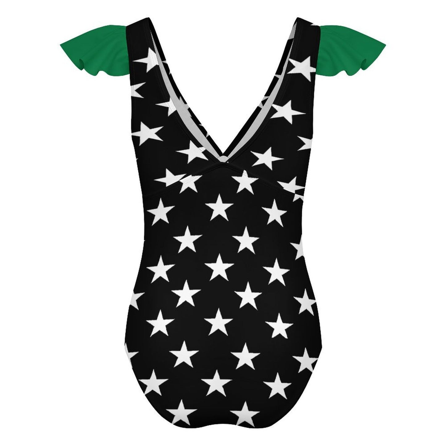 Thin Green Line Flag Inspired Women's V-neck Ruffle Sleeve One Piece Swimsuit