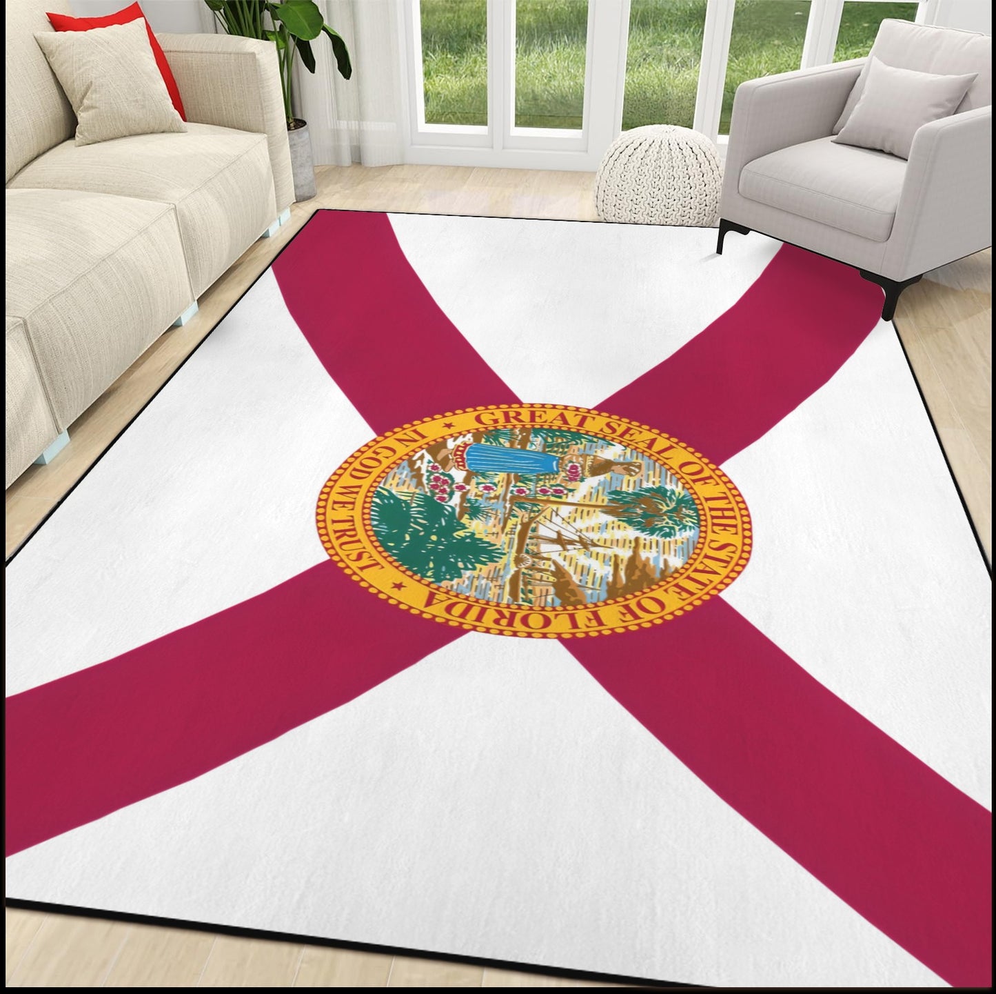 Florida Flag Inspired 84x60 Inch Area Rug with Black Binding (Made in the USA)