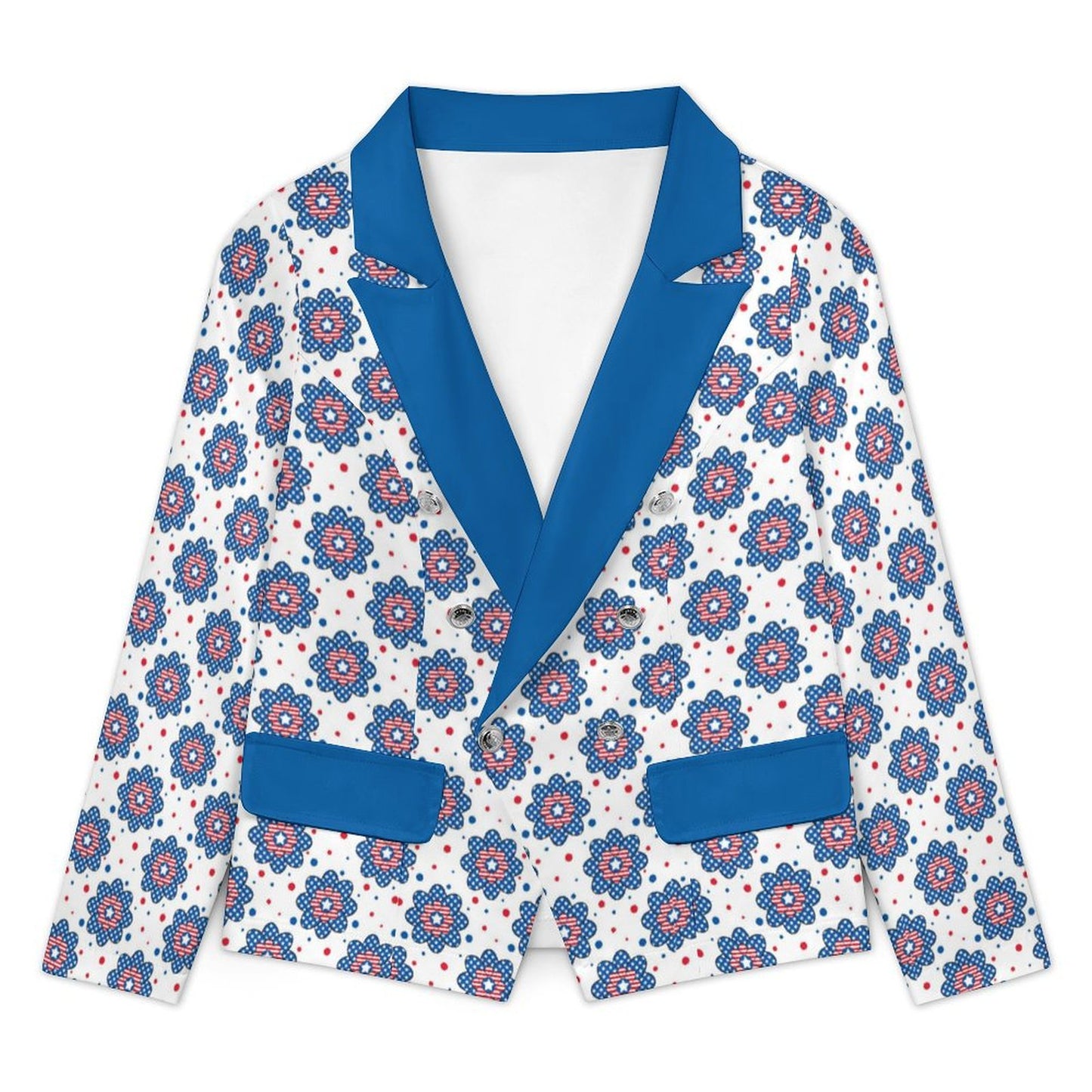 USA/American Flag Inspired Floral Medallion Pattern Women’s Double Breasted Blazer