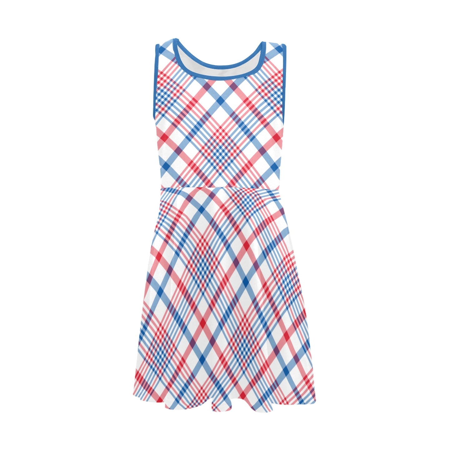 USA/American Flag Inspired Plaid Pattern Girls' Sleeveless Sundress | Ships from USA