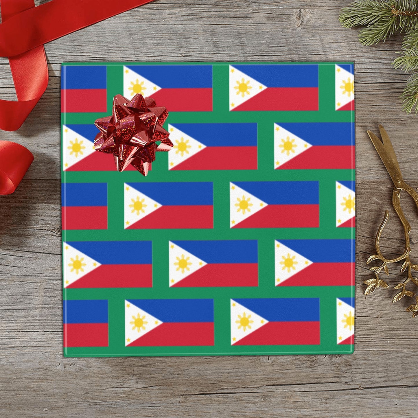 Philippines Flag Inspired Custom Gift Wrapping Paper 58"x 22.5" (4 Rolls)