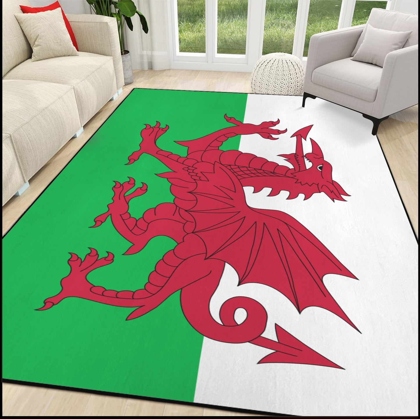 Wales Flag Inspired 84x60 Inch Area Rug with Black Binding (Made in the USA)