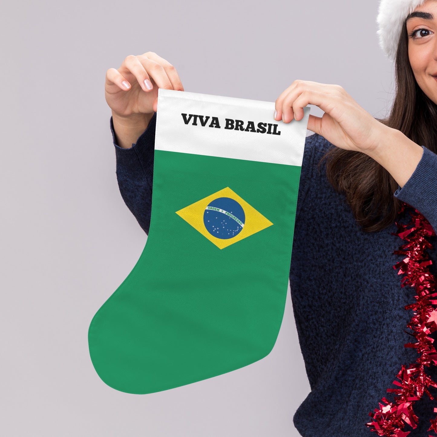 Brazil Flag Christmas Stocking(Made in USA)