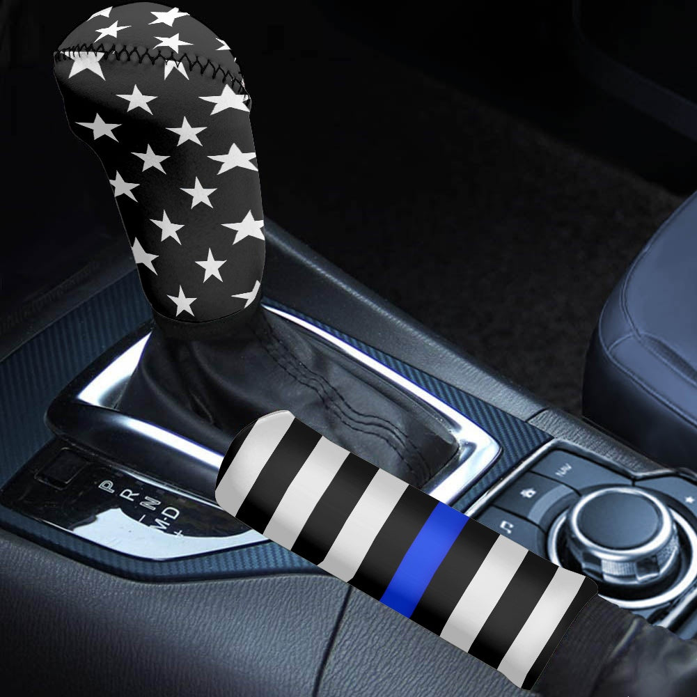 Thin Blue Line Flag Inspired Gear Lever Cover+Hand Brake Cover