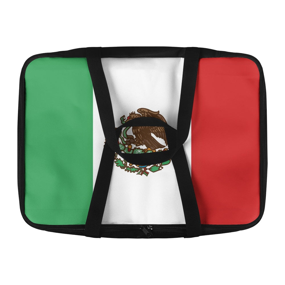 [Brand] Mexican flag laptop bag with black handles, stylish design.