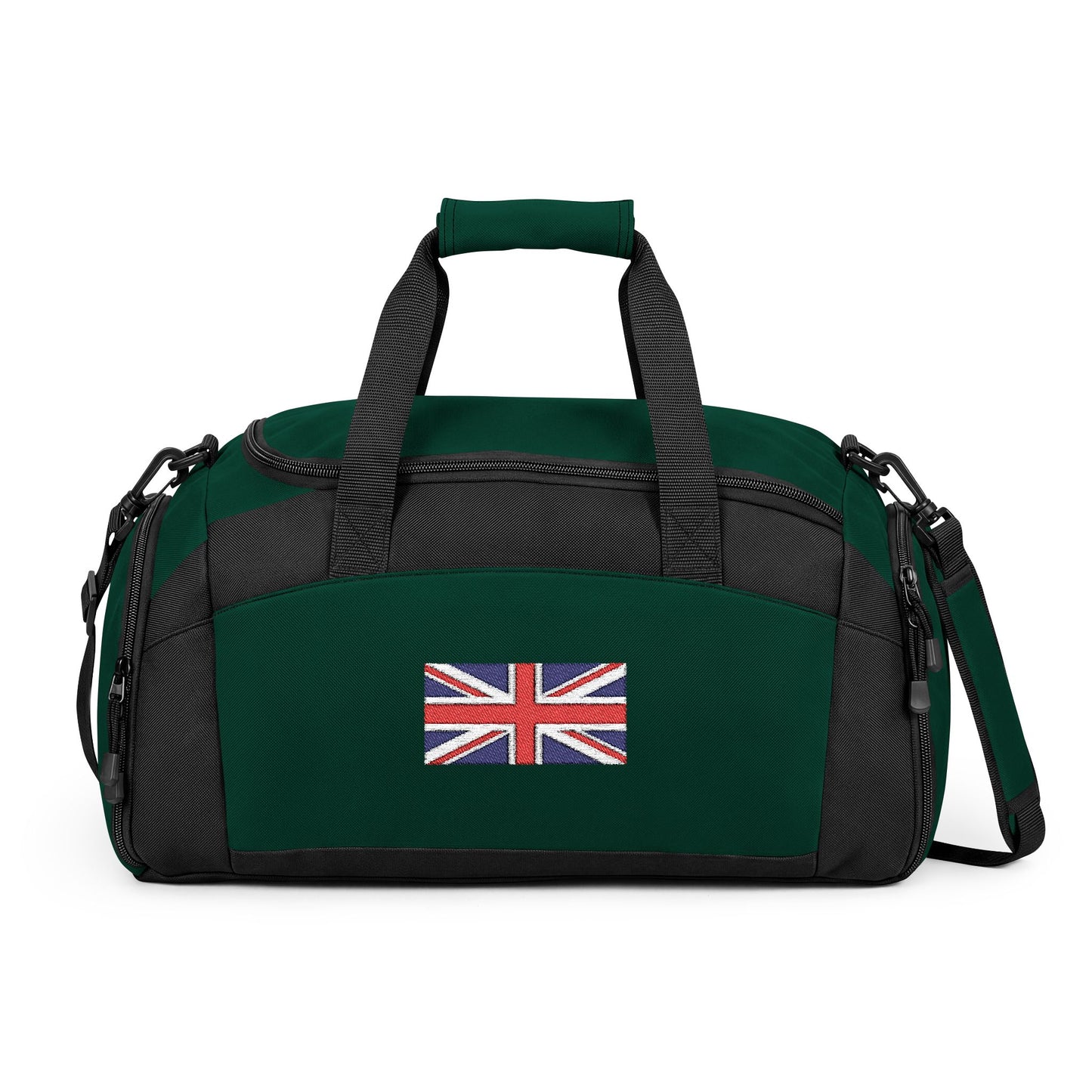 UK/Great Britain Flag Gym Bag — Black Duffle with Embroidered UK Flag