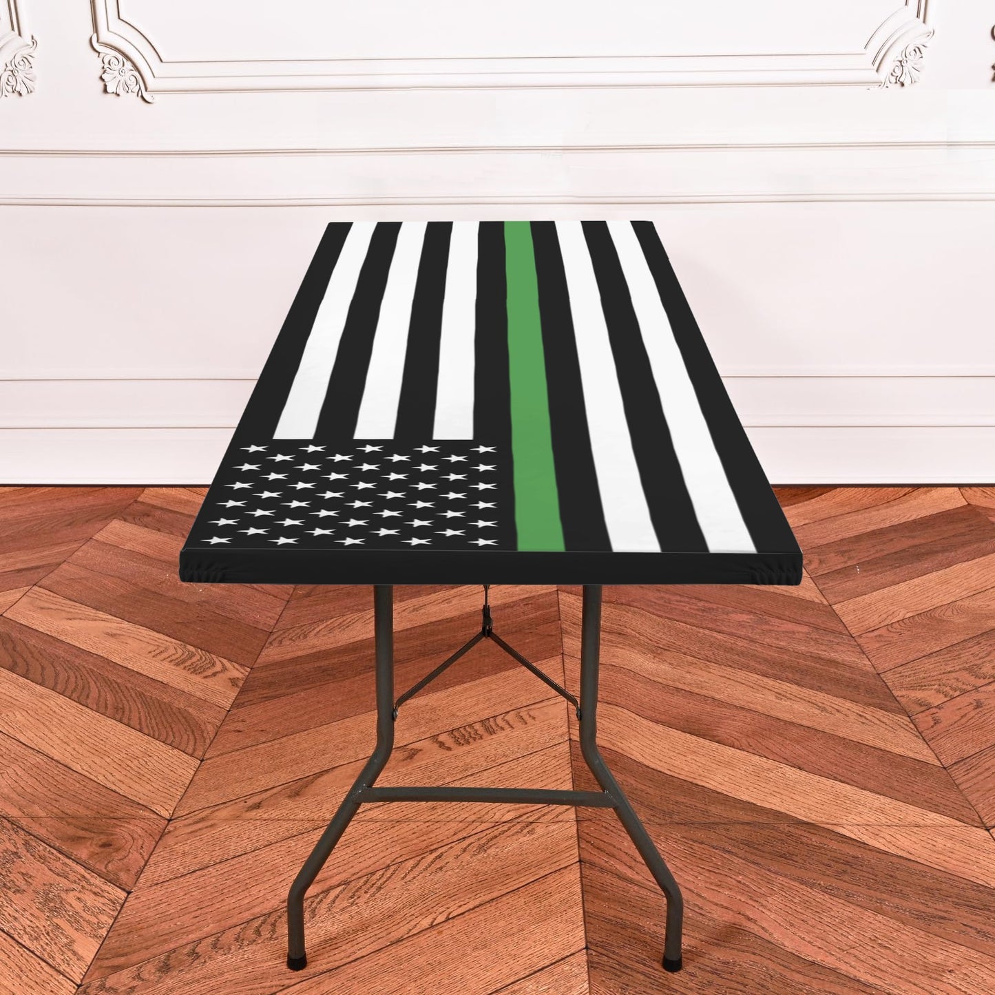 Thin Green Line Flag Inspired Custom Elastic Fitted Tablecloth 72x30 inch (Made in the USA)