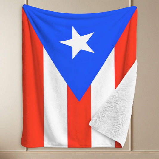 Puerto Rico Flag Inspired Sherpa Fleece Blanket 90" x 108" | Prtinted in the USA