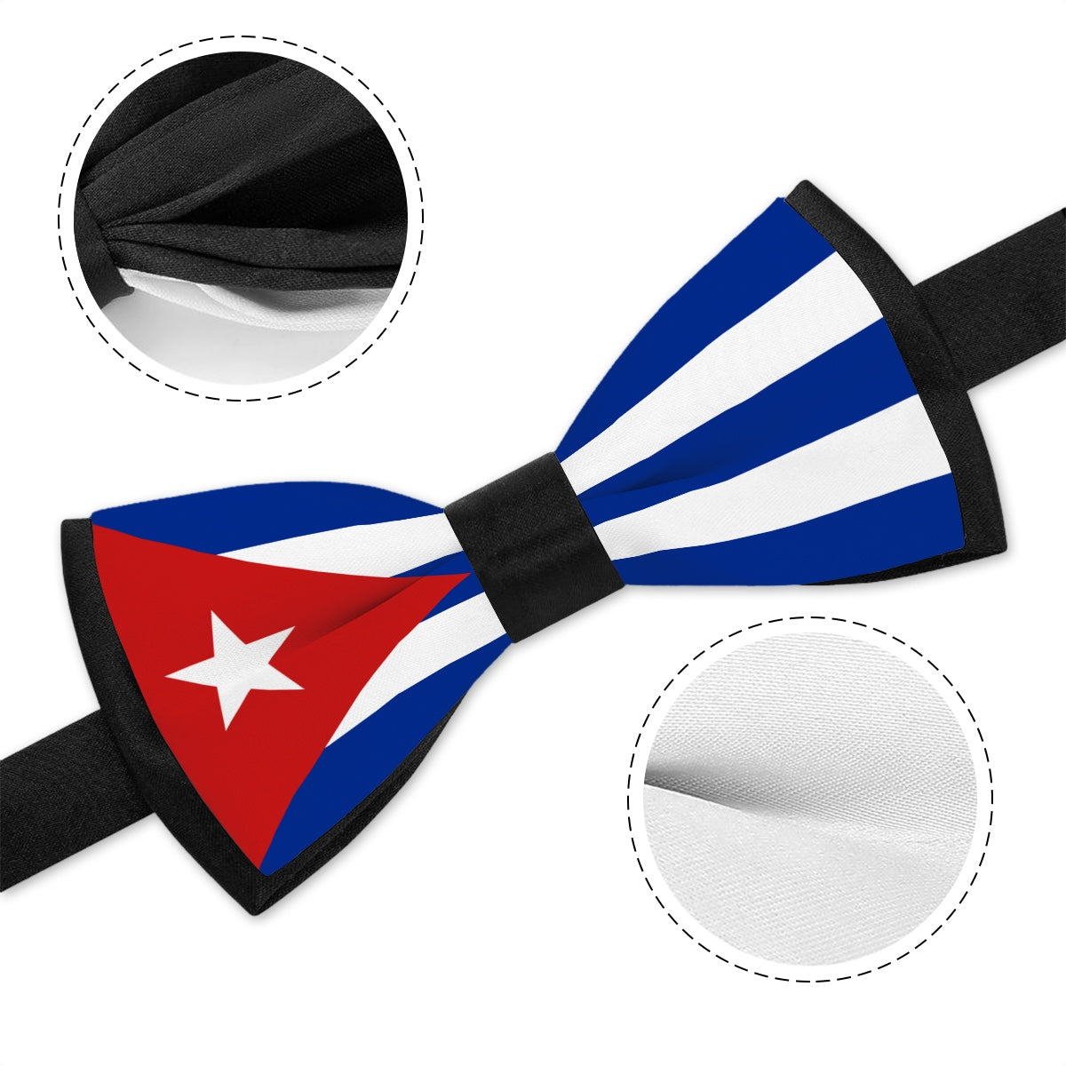 [Brand] bow tie with Cuban flag design and details.