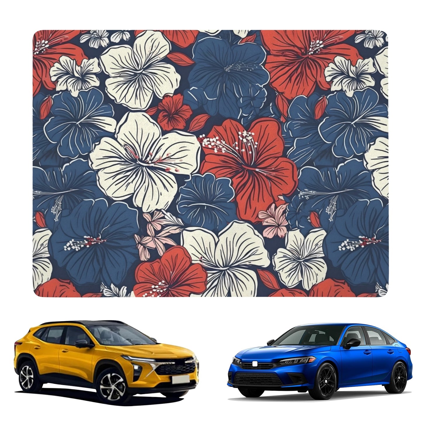 USA/American Flag Inspired Hawaiian Floral  Pattern Car Trunk Mat 100 × 75 cm / 39.4 × 30 in Printed in the USA