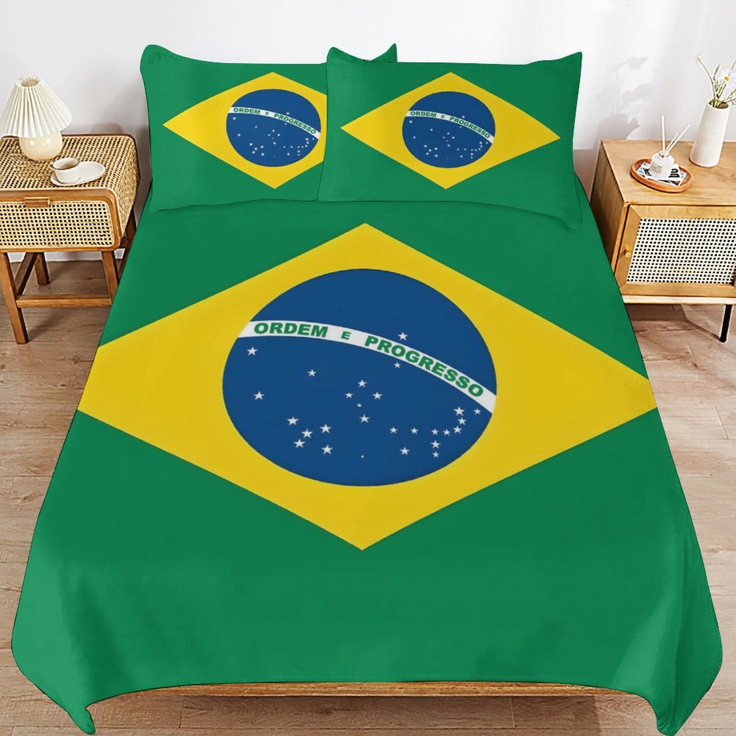 Brazil Flag Inspired 3-Piece Bedding Set (1 Duvet Cover + 2 Pillow Shams) – 102"×90"