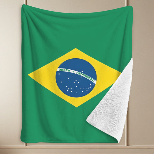 Brazil Flag Inspired Sherpa Fleece Blanket 90" x 108" | Prtinted in the USA