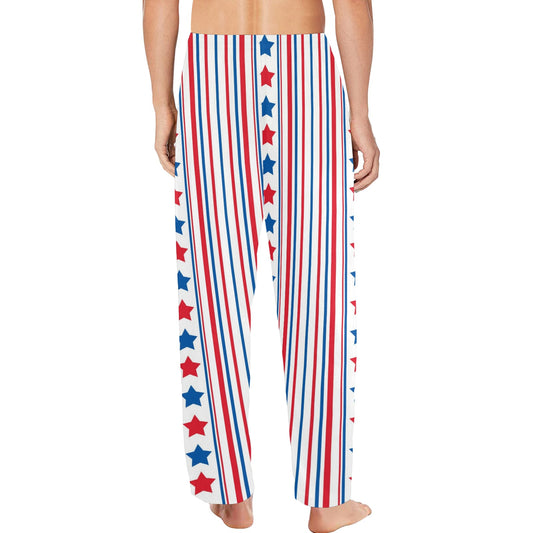 USA/American Flag Inspired Stripe/Star Pattern Men’s Pajama Trousers with Pockets (Made in the USA)