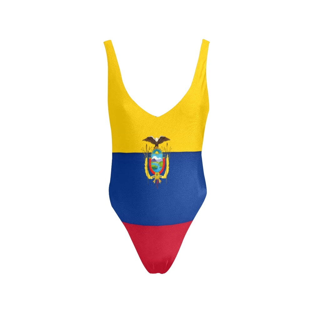 Ecuador Flag Inspired Women’s V-Neck Backless One-Piece Swimsuit
