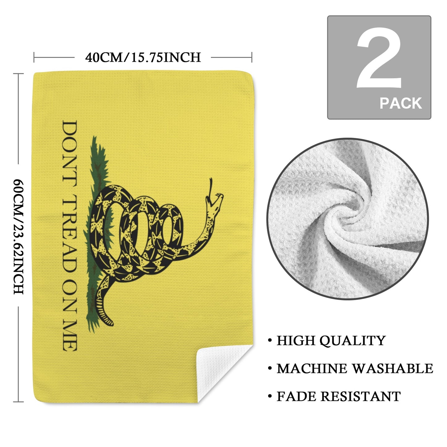 Gadsden Flag Inspired Kitchen Towel 40X60cm (Pack of 2) (Made in the USA)