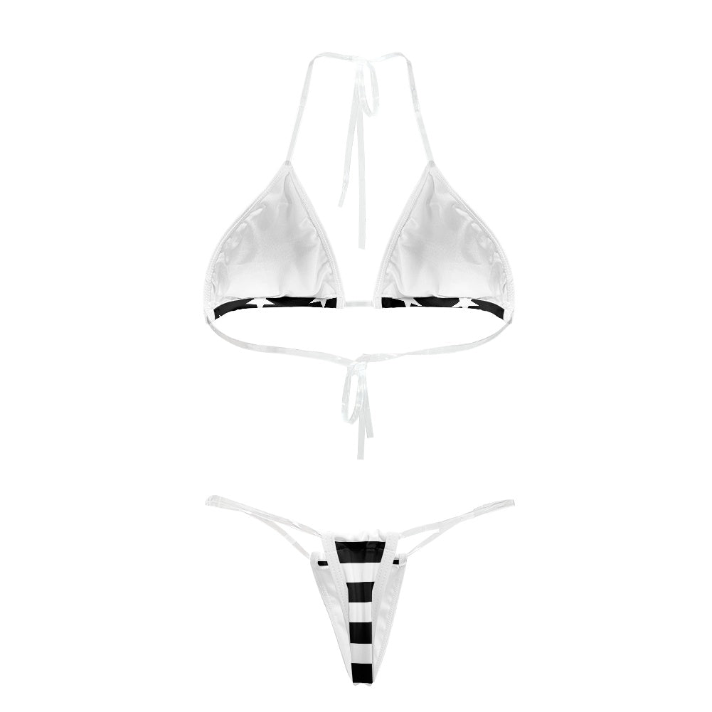 Thin Red Line Flag Inspired Transparent String Thong Bikini