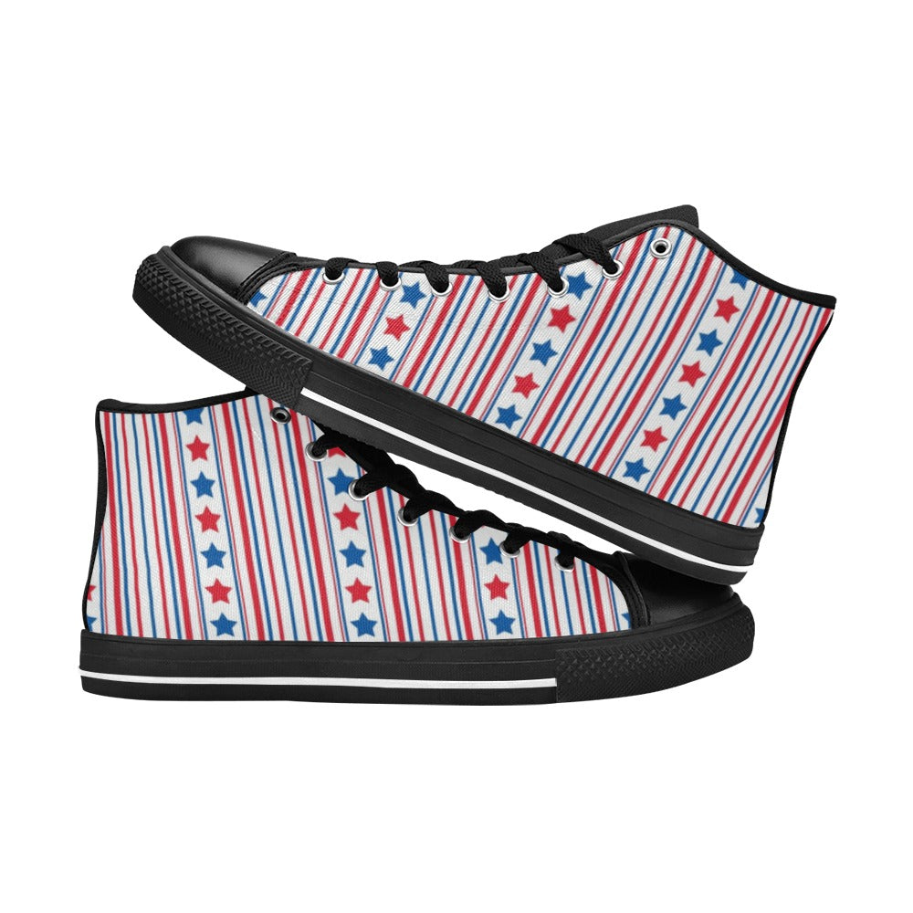 USA/American Flag Inspired Stars & Stripes Pattern Kid's High Top Canvas Shoes