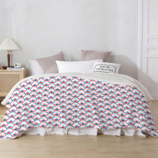 USA/American Flag Inspired Red, White & Blue Stars Pattern Sherpa Fleece Blanket 90" x 108" | Prtinted in the USA