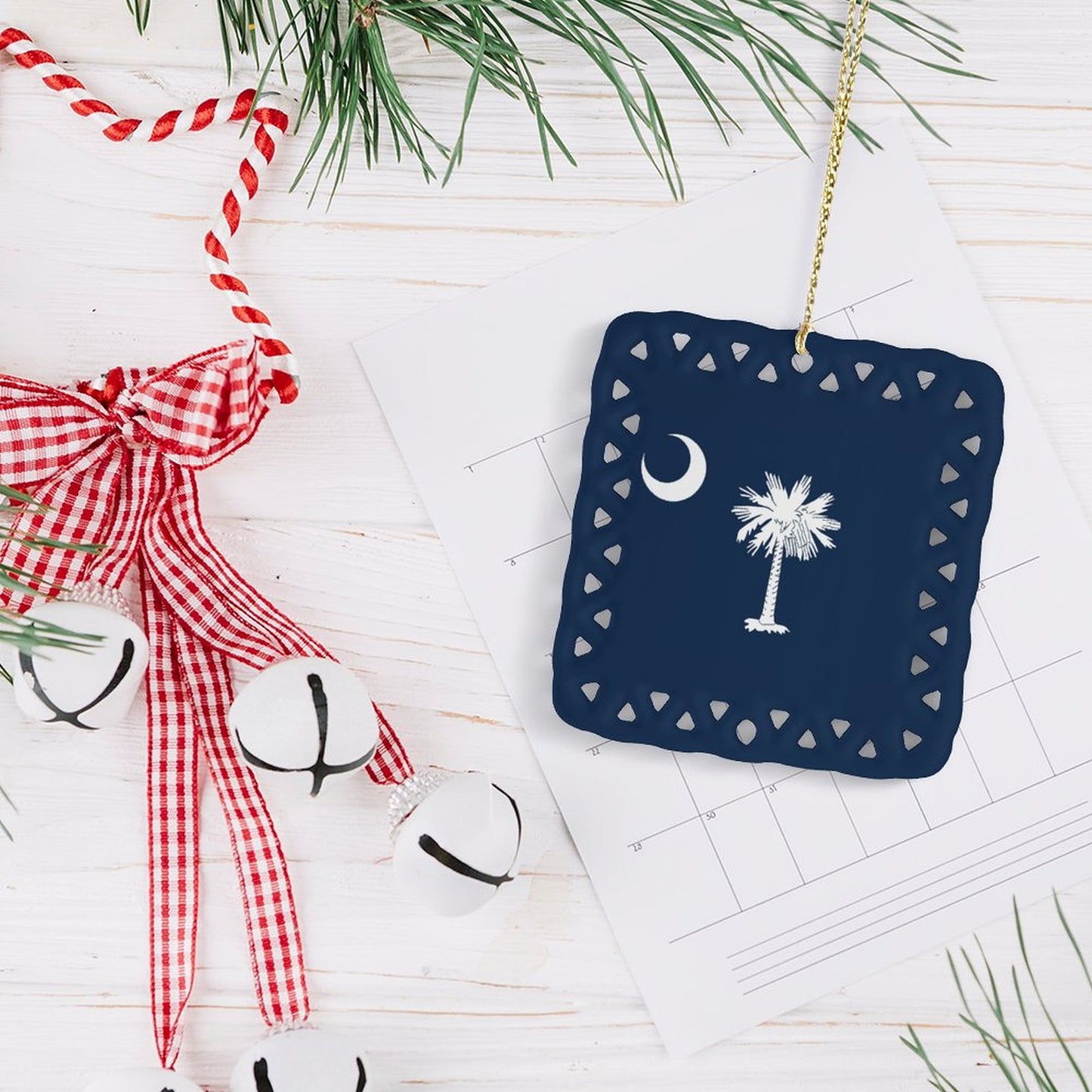 South Carolina Flag Inspired Square Ceramic Ornament Made in the USA