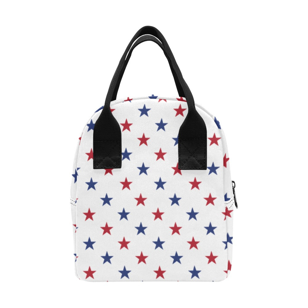 USA/American Flag Inspired Red & Blue Stars Pattern Insulated Lunch Bag