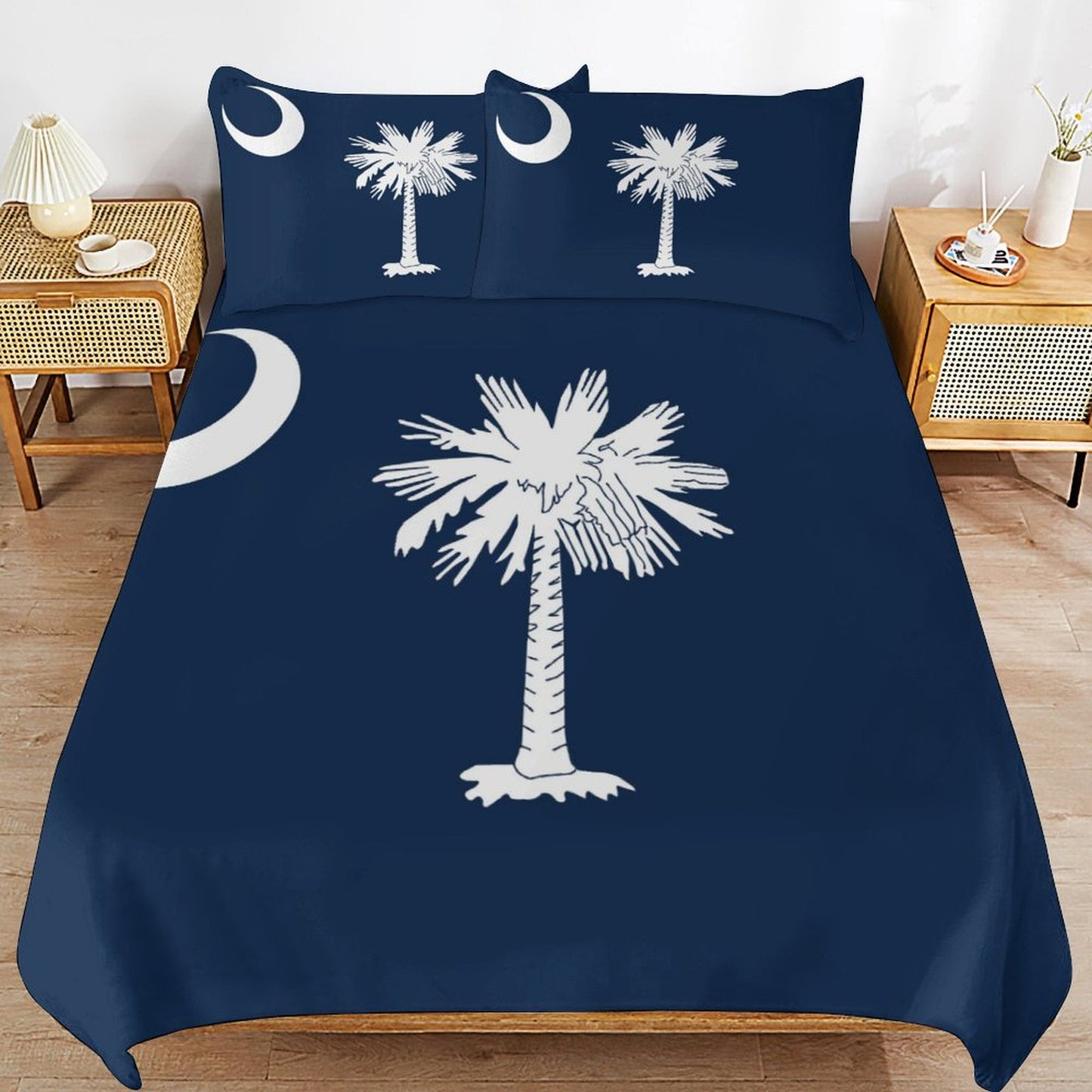 South Carolina Flag Inspired 3-Piece Bedding Set (1 Duvet Cover + 2 Pillow Shams) – 102"×90"