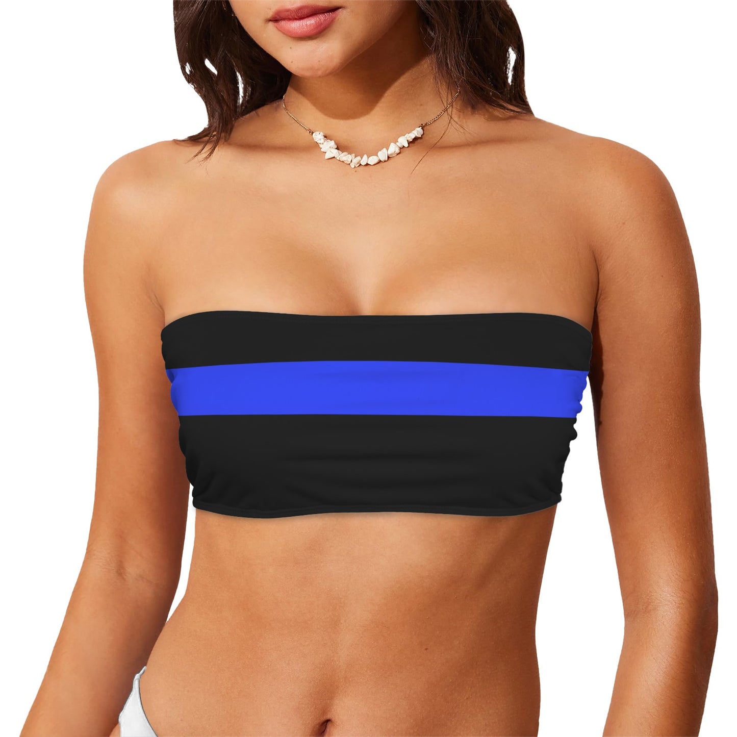 Thin Blue Line Flag Inspired Black w/Blue Stripe Flag Inspired Bandeau Tube Bikini Top