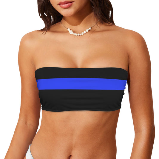 Thin Blue Line Flag Inspired Black w/Blue Stripe Flag Inspired Bandeau Tube Bikini Top