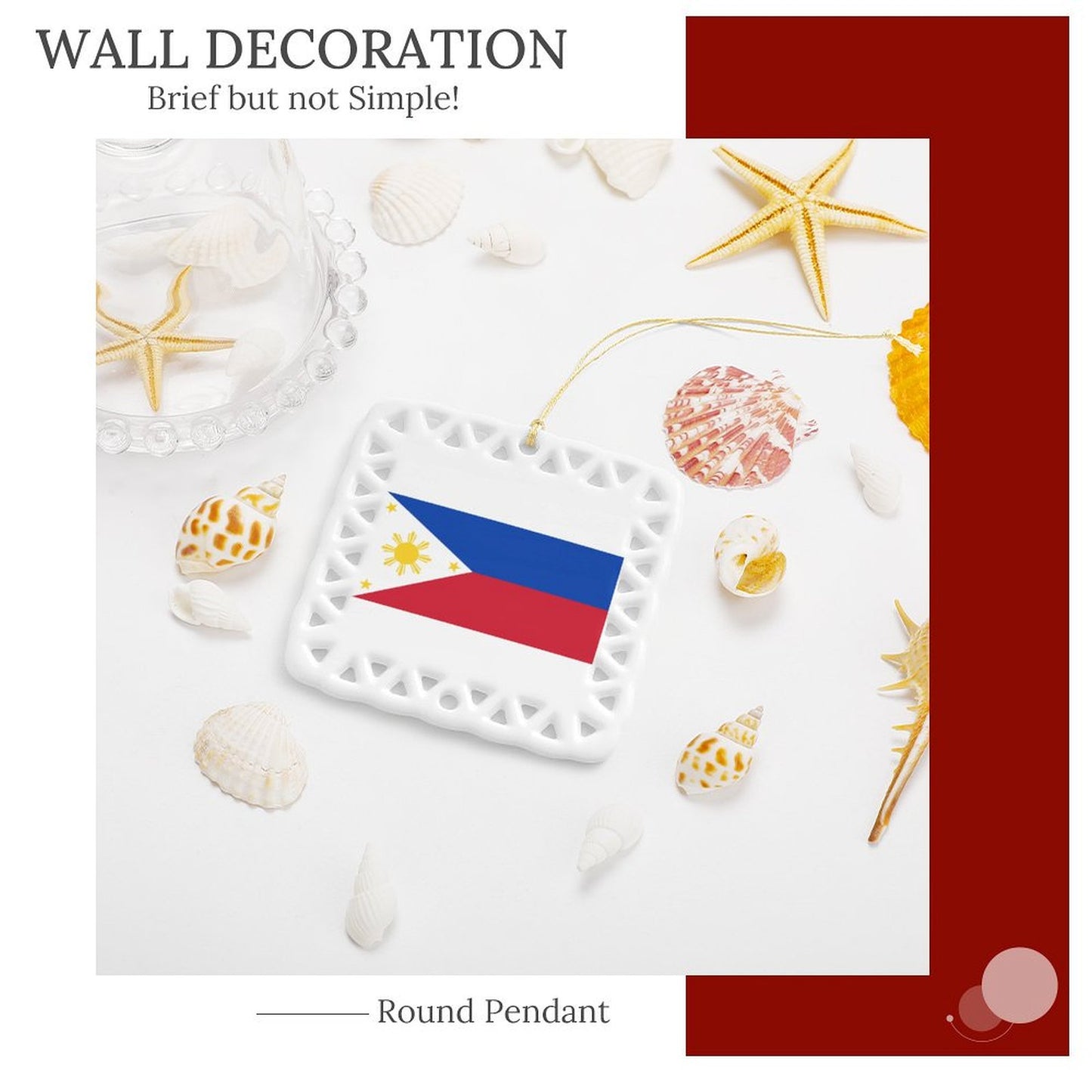 Philippines Flag Inspired Square Ceramic Ornament Made in the USA