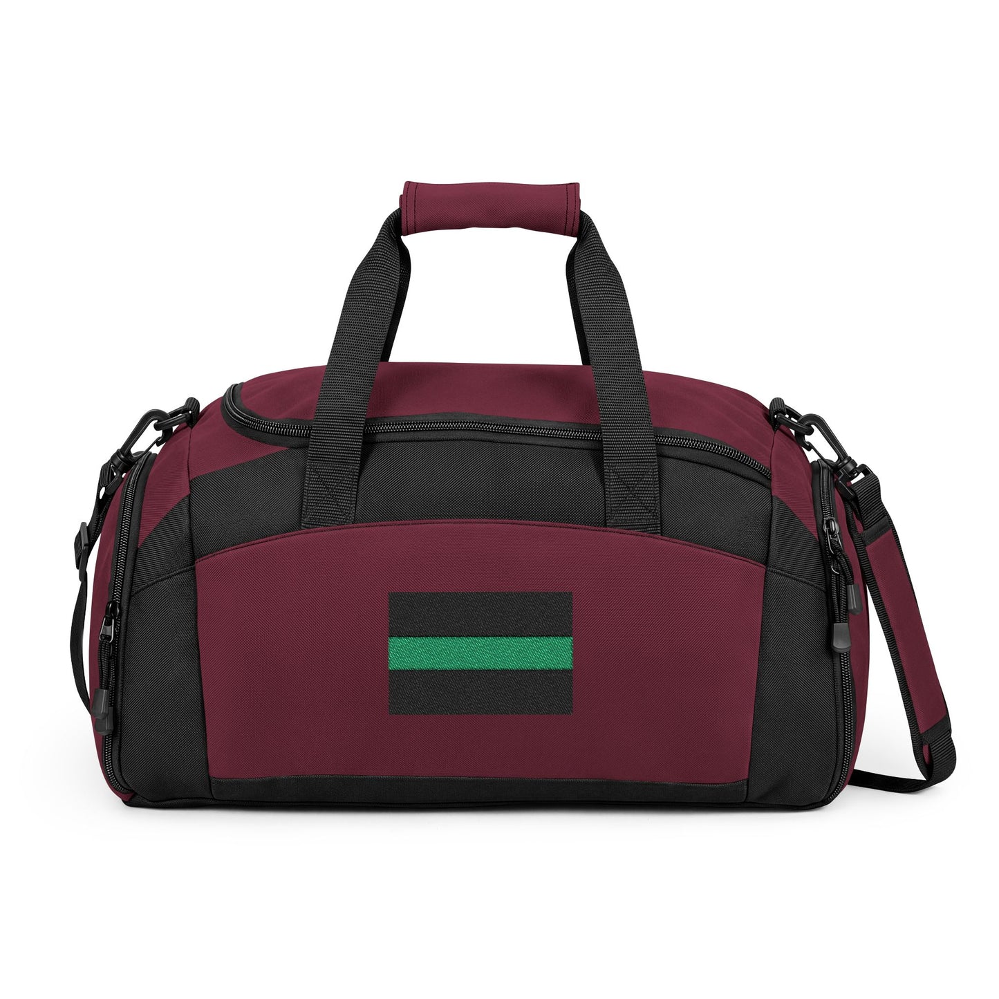 Thin Green Line Flag Gym Bag — Black Duffle with Embroidered Thin Green Line Flag (Style-2)