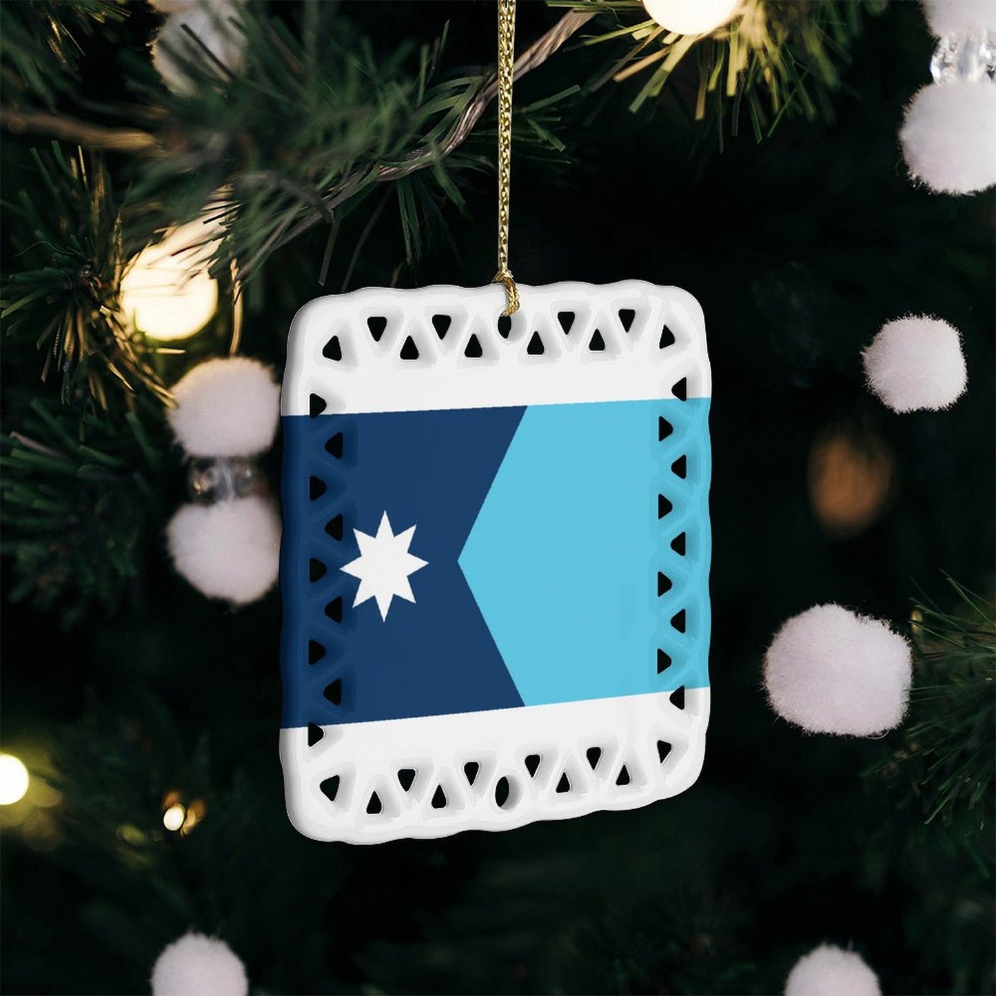 Minnesota Flag Inspired Square Ceramic Ornament Made in the USA