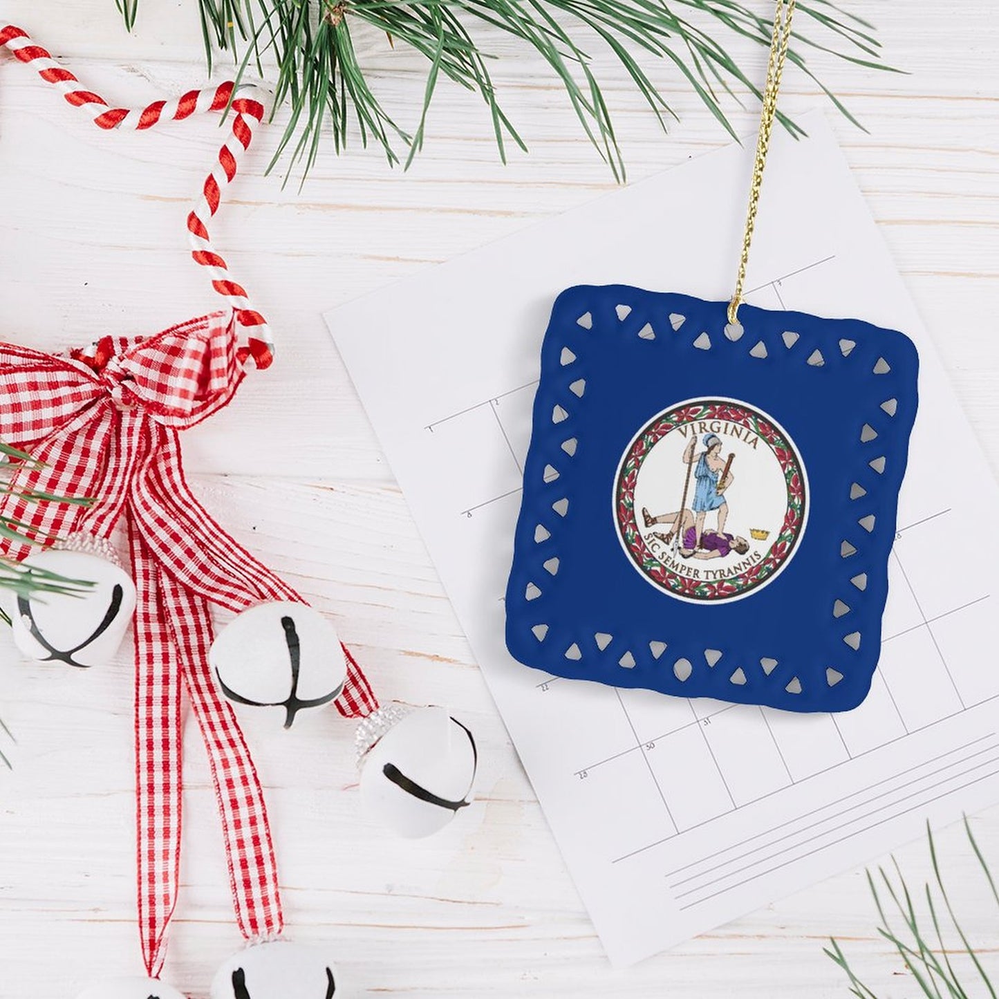 Virginia Flag Inspired Square Ceramic Ornament Made in the USA
