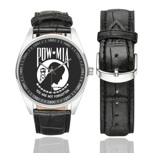 POW/MIA Flag Inspired Men's Casual  Leather Strap Watch