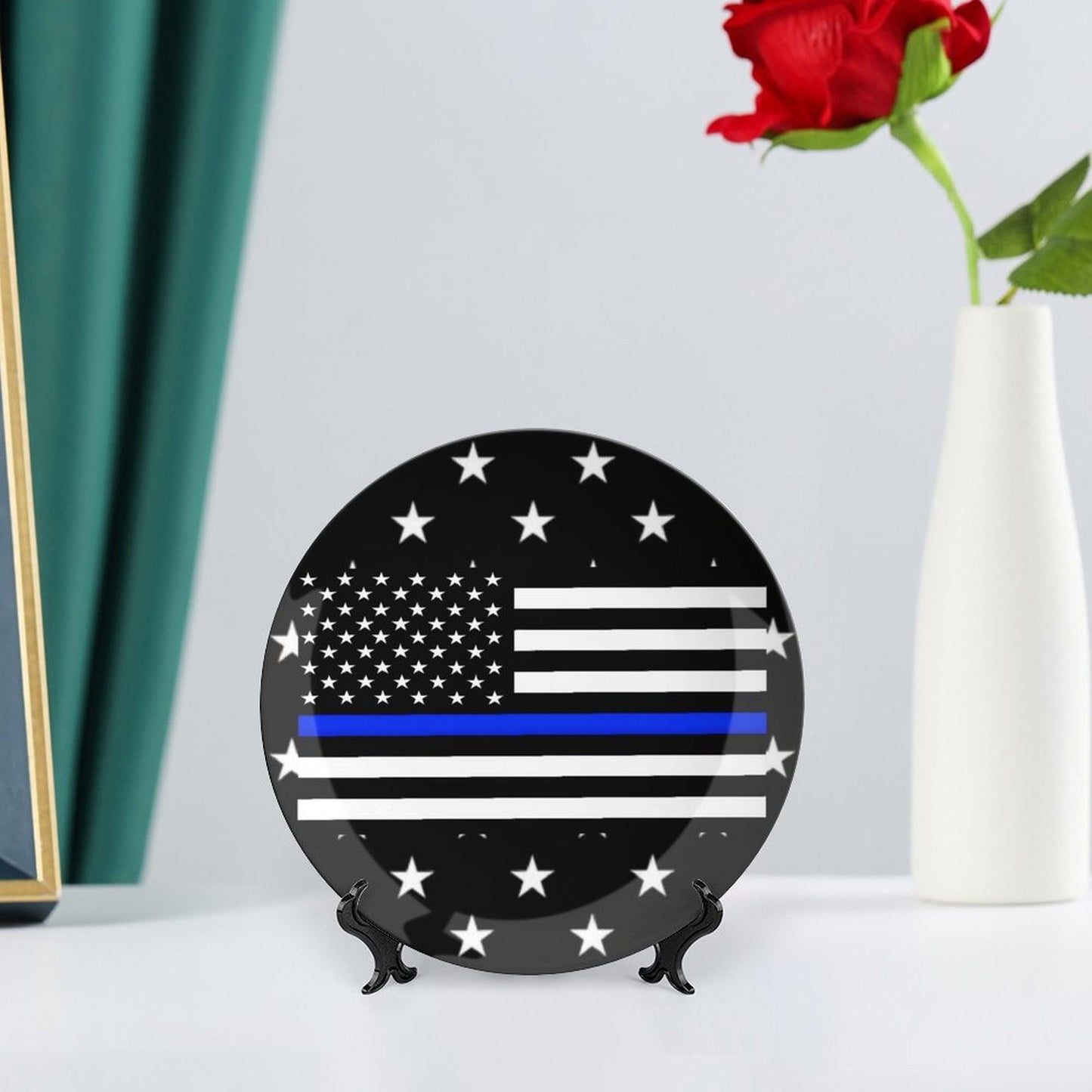 Thin Blue Line Flag Inspired Bone China Decorative Plate