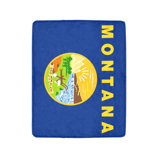 Blue Montana blanket with logo by Luv My Flag.