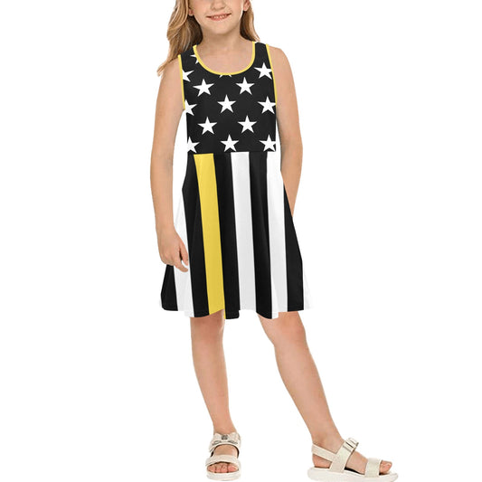 Thin Gold Line Flag Inspired Girls' Sleeveless Sundress | Ships from USA