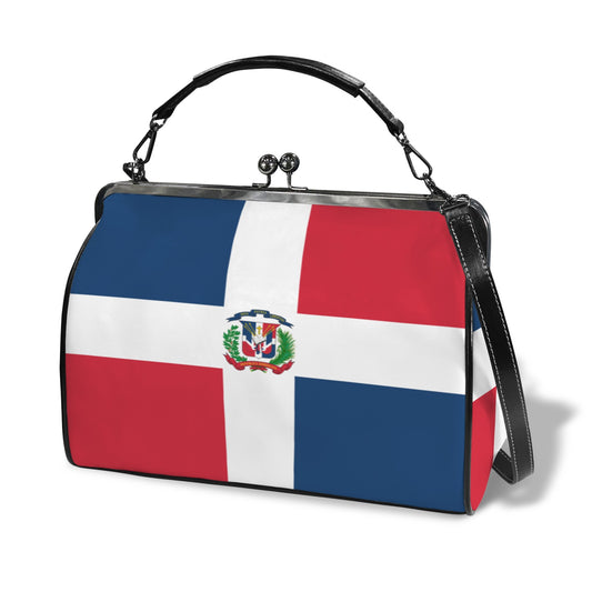 Dominican Republic Flag Inspired Kisslock Crossbody Shoulder Bag-Large