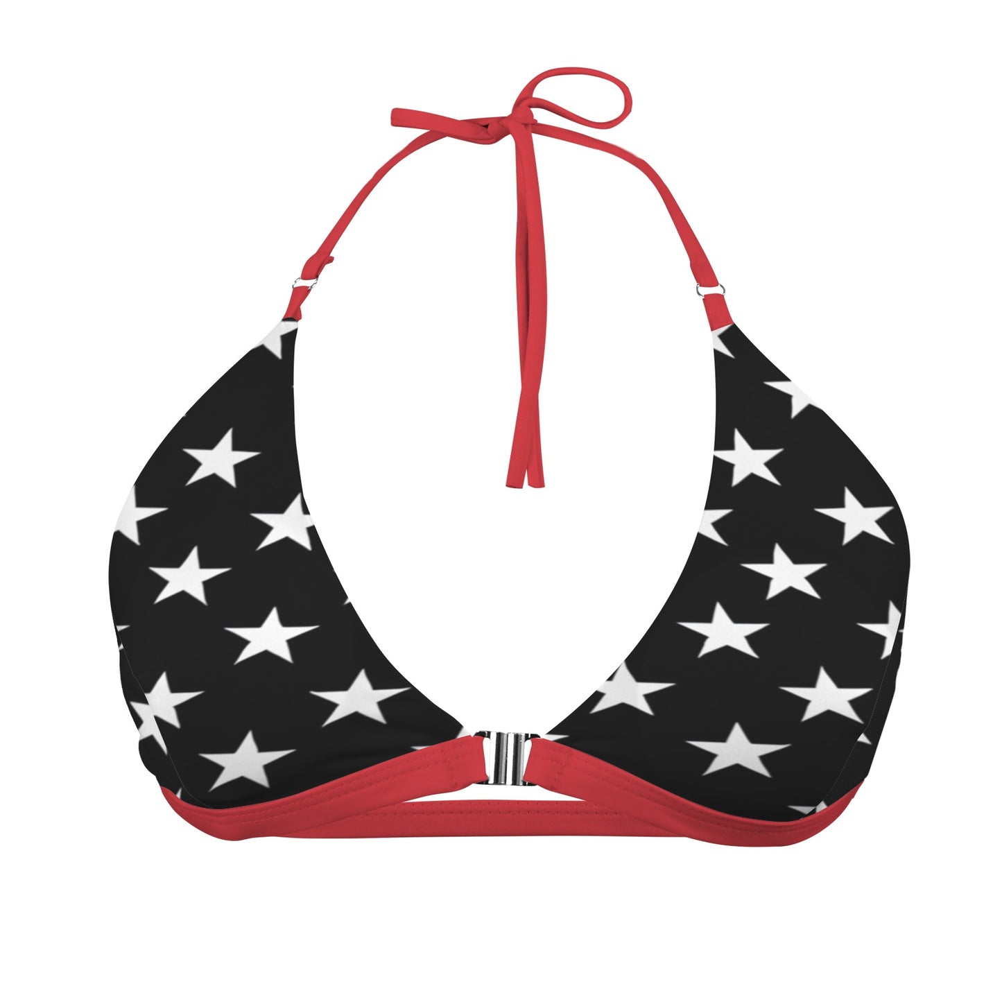 Thin Red Line Flag Inspired Women's Halter Bikini Top with Front Buckle